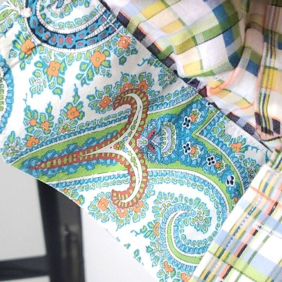 Thomas Dean Size L Button Down Cotton Checked Shirt, with Paisley Trim - Picture 3 of 6